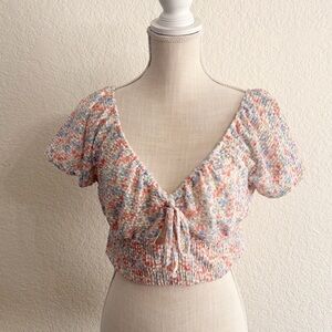 American Eagle Outfitters Floral Tie-Front Blouse